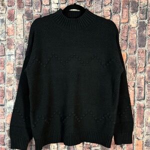 Pink Clover Gabriel Mock Neck Textured Black Large Sweater